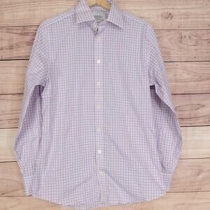Charles Tyrwhitt Shirt Mens 15.5 34 Blue Red Check Non Iron Slim Fit Long Sleeve